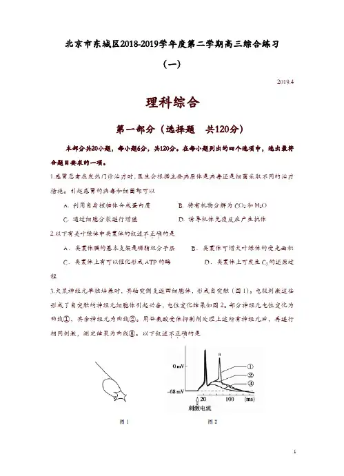 北京市东城区2018学年度第二学期高三综合练习(一)理综生物试题(含答案)