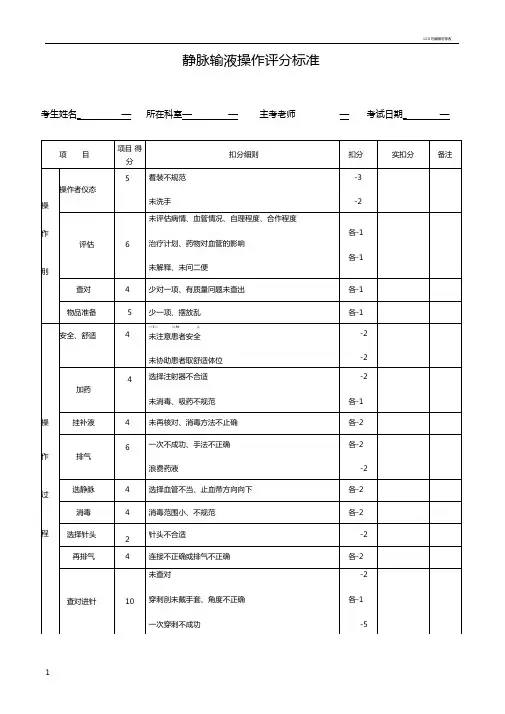静脉输液操作评分标准