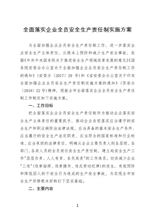 安全生产责任制实施方案