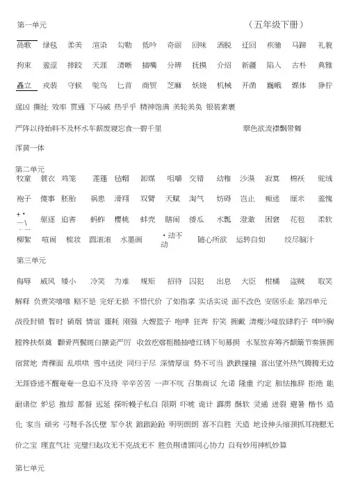 人教版语文五年级下册读读写写、日积月累(20200706100456)