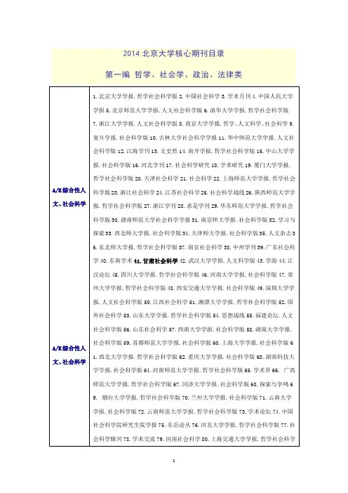 北大2014年版《中文核心期刊要目总览》