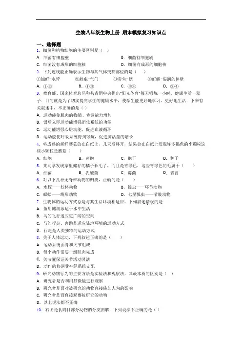 生物八年级生物上册 期末模拟复习知识点