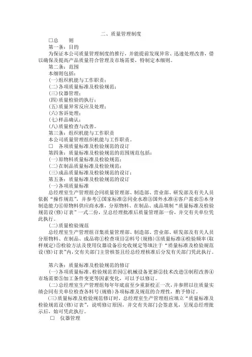 质量管理制度模板