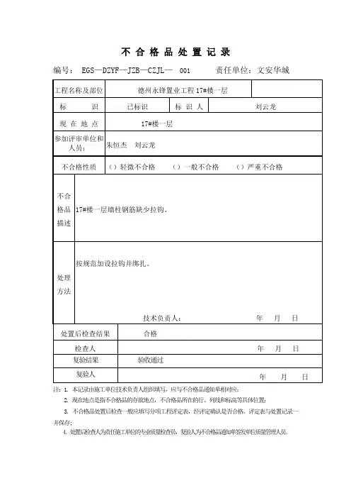 不合格品处置记录 2