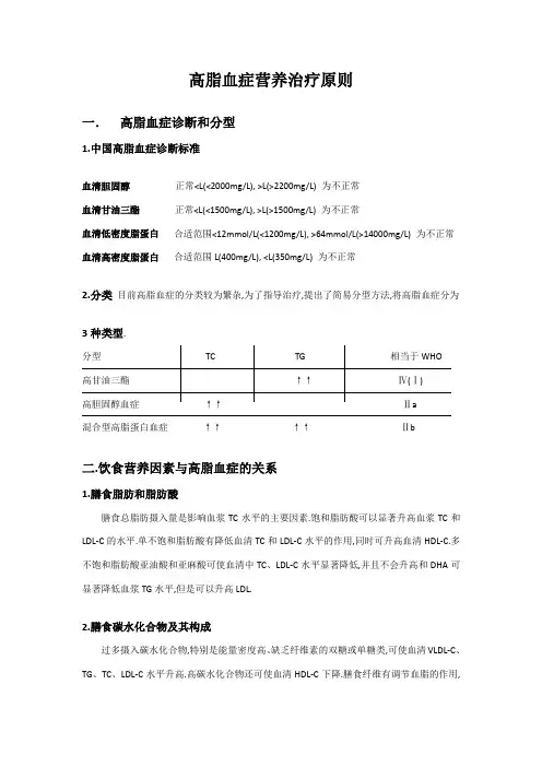 高脂血症营养治疗原则