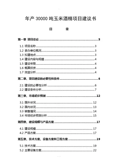 年产30000吨酒精项目建议书