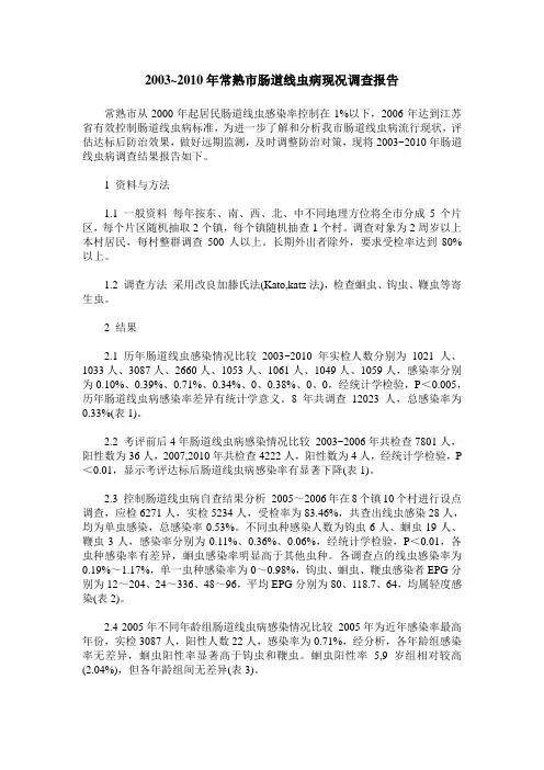 2003~2010年常熟市肠道线虫病现况调查报告