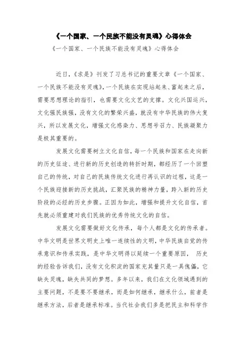 《一个国家、一个民族不能没有灵魂》心得体会【精品范文】_1