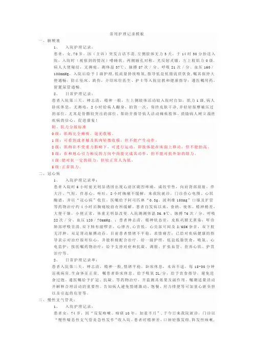 护理记录单模板-入院护理记录【范本模板】