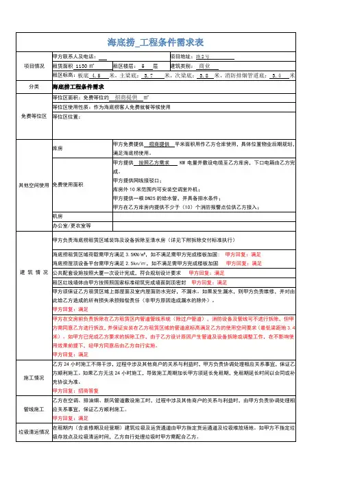 1：海底捞()工程条件