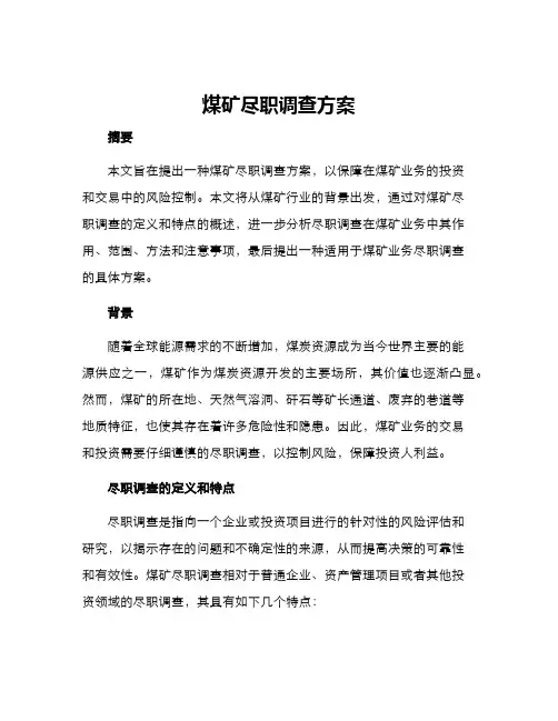 煤矿尽职调查方案