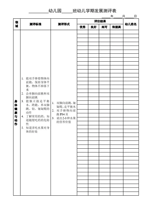 中班下幼儿学期发展测评表