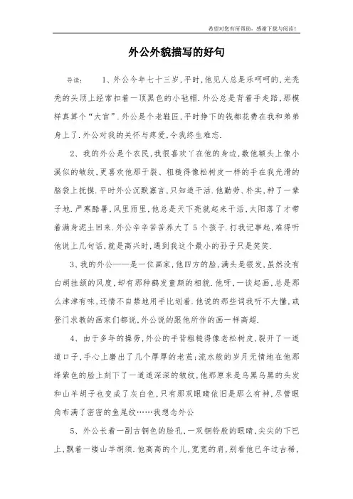 外公外貌描写的好句