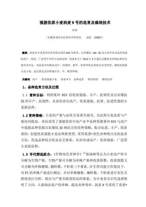 涡麦9号的选育与栽培技术