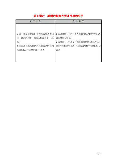 2019_2020学年高中数学第2章2.2.2第2课时椭圆的标准方程及性质的应用学案新人教A版选修2_1