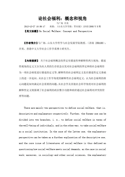 论社会福利概念和视角