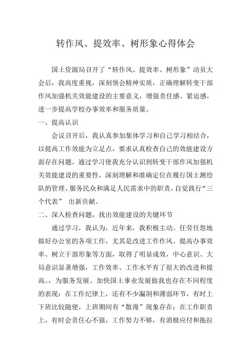 转作风、提效率、树形象心得体会