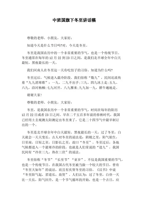 中班国旗下冬至讲话稿
