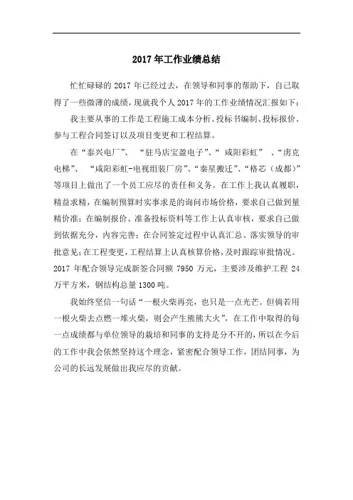 2017年工作业绩总结(1)