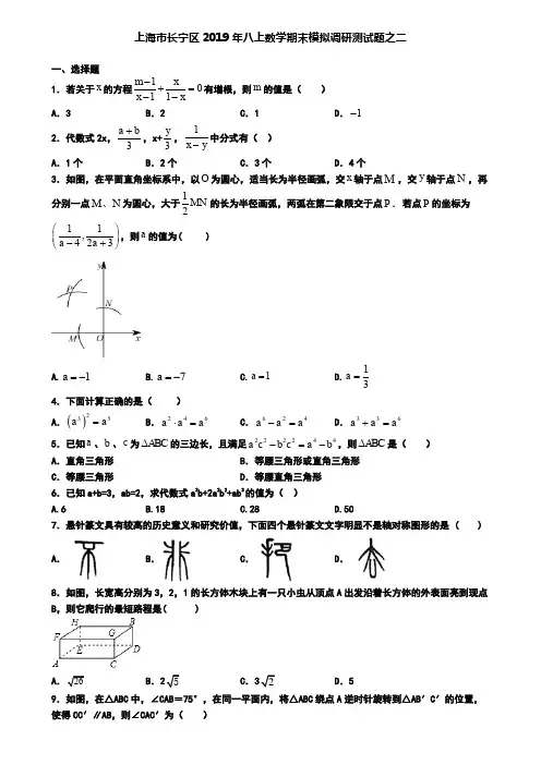 上海市长宁区2019年八上数学期末模拟调研测试题之二
