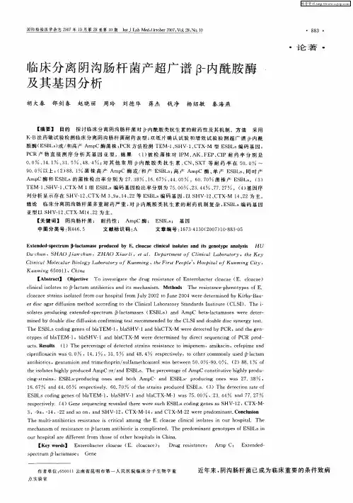 临床分离阴沟肠杆菌产超广谱β-内酰胺酶及其基因分析