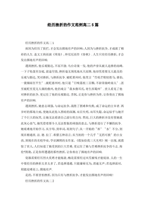经历挫折的作文范例高二5篇