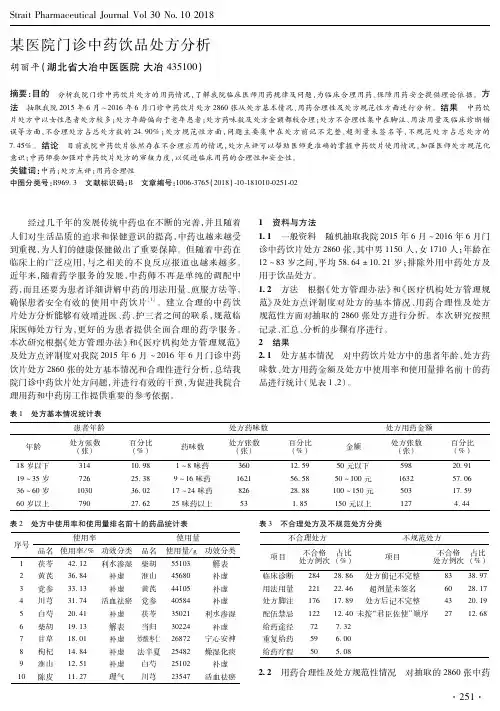 某医院门诊中药饮品处方分析