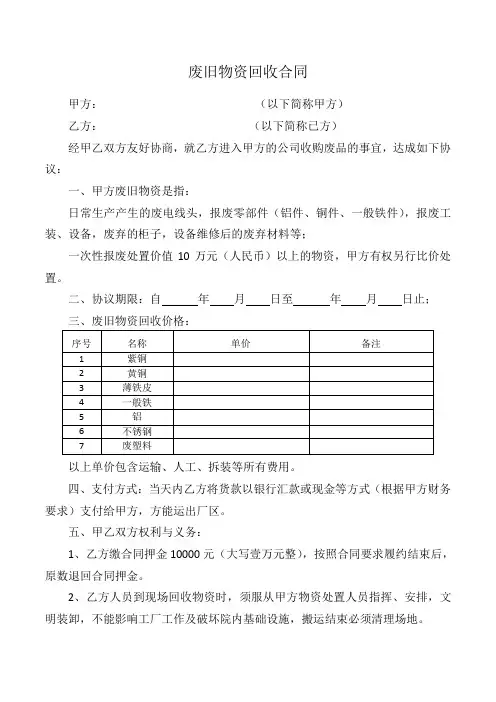 废旧物资回收合同