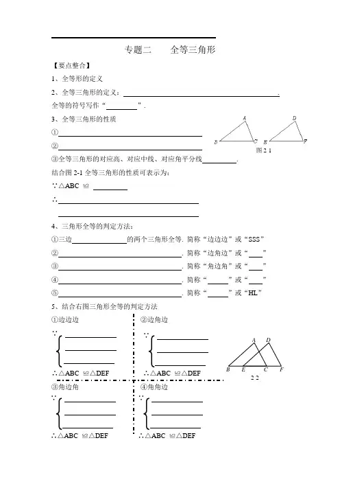 专题二   全等三角形