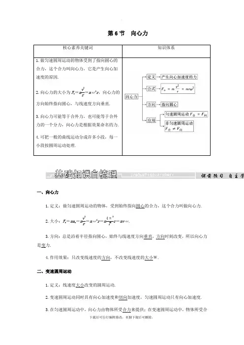 2021学年高中物理第五章曲线运动第6节向心力学案新人教版必修2