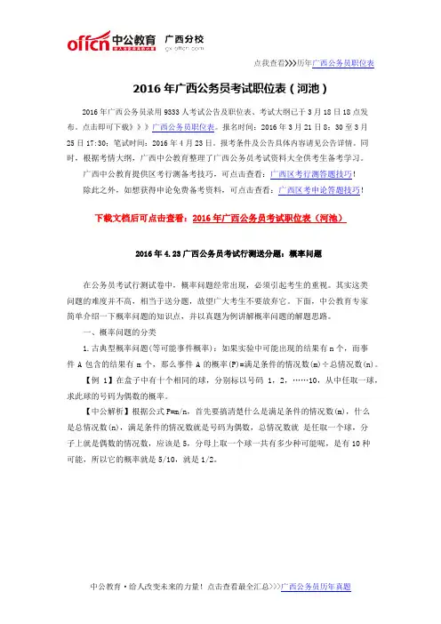 2016年广西公务员考试职位表(河池)