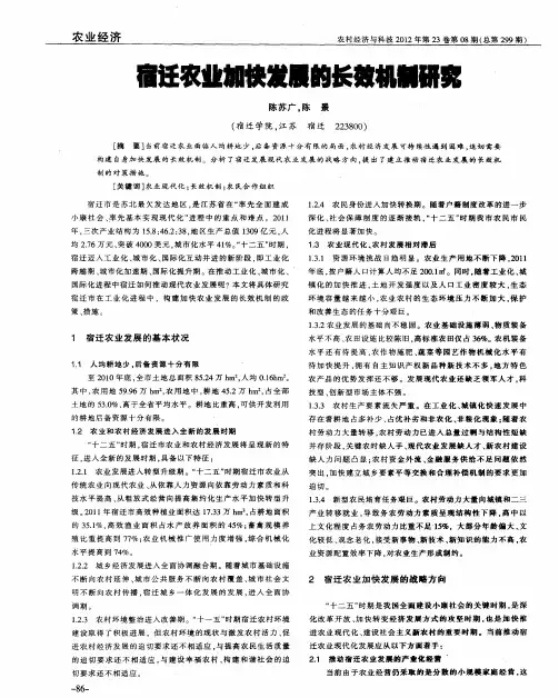 宿迁农业加快发展的长效机制研究