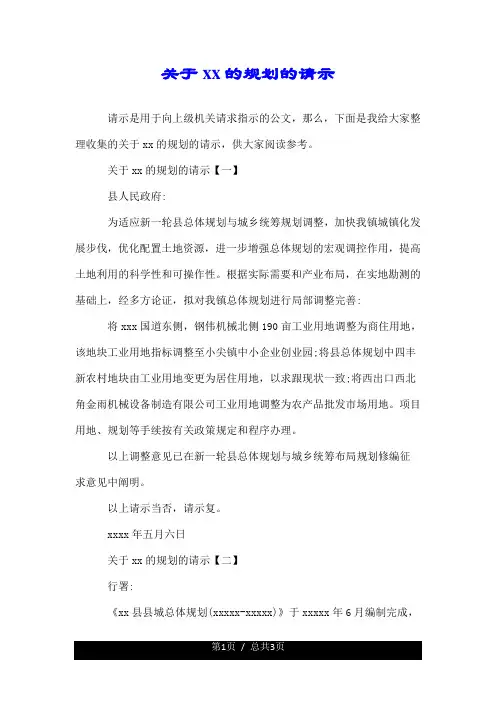 关于xx的规划的请示.doc