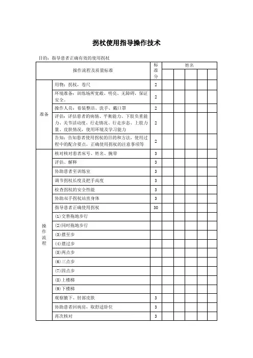 拐杖使用指导操作技术评分标准