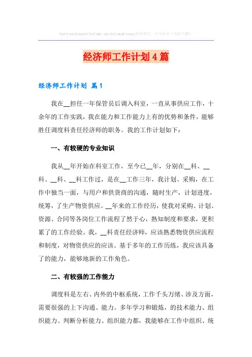 经济师工作计划4篇