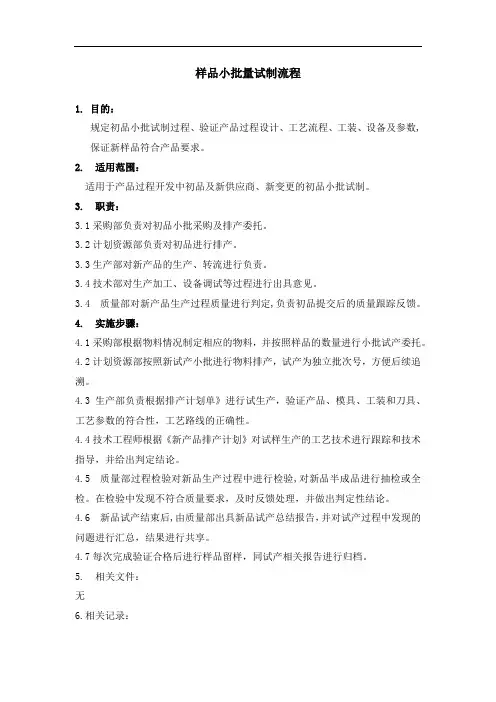 样品小批量试制流程