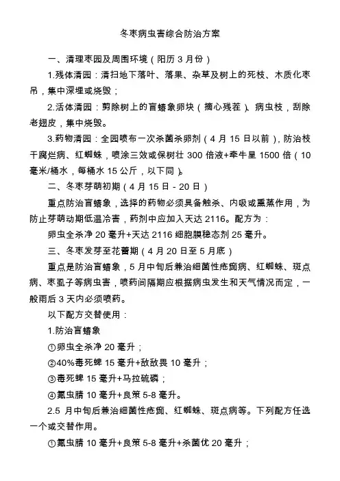 冬枣病虫害综合防治方案