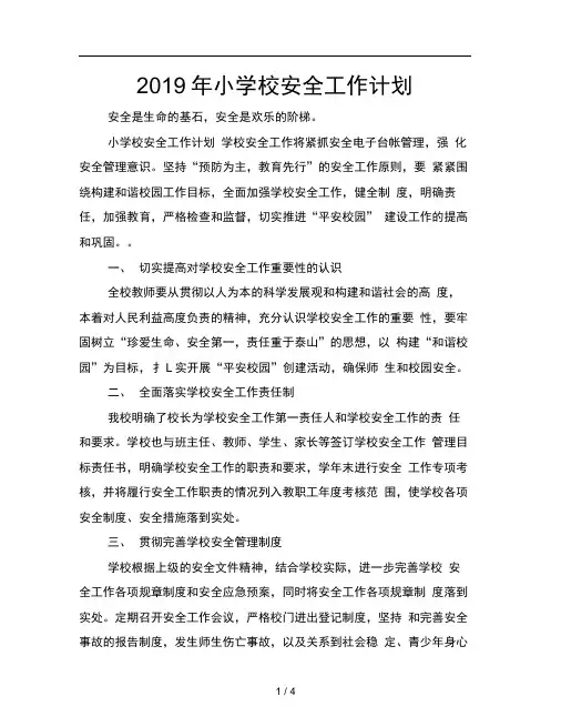 2019年小学校安全工作计划
