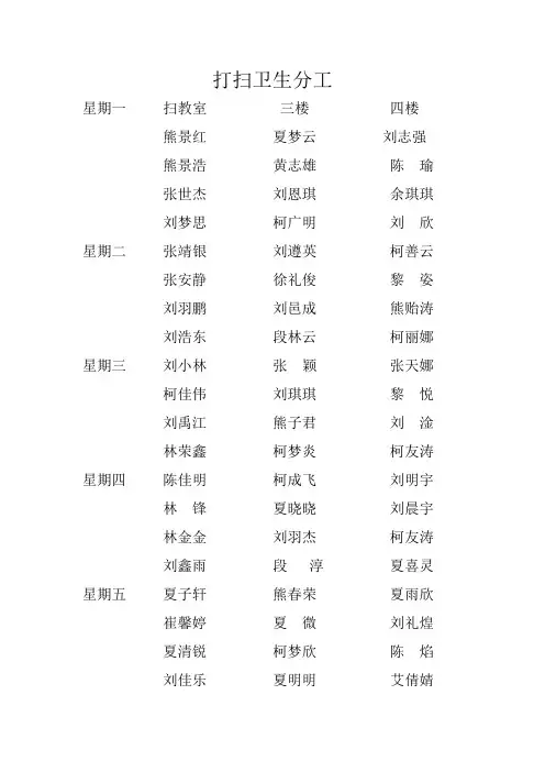 打扫卫生分工