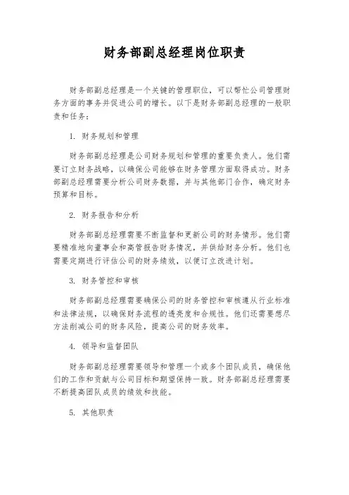 财务部副总经理岗位职责