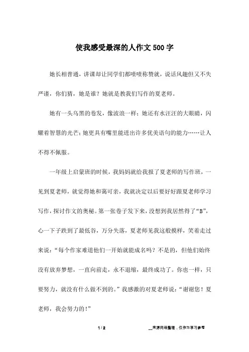 使我感受最深的人作文500字
