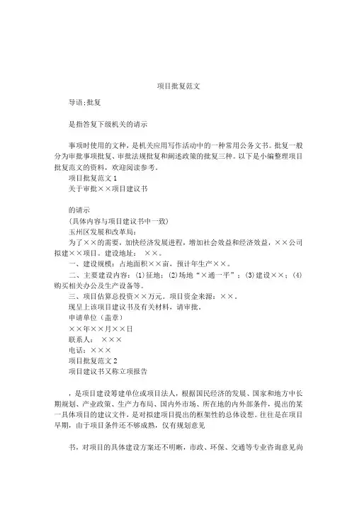 项目批复范文