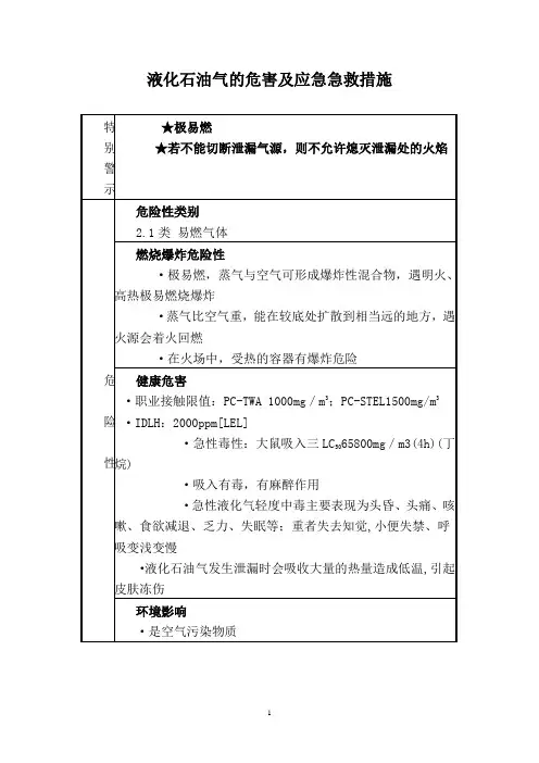 液化石油气的危害及应急急救措施