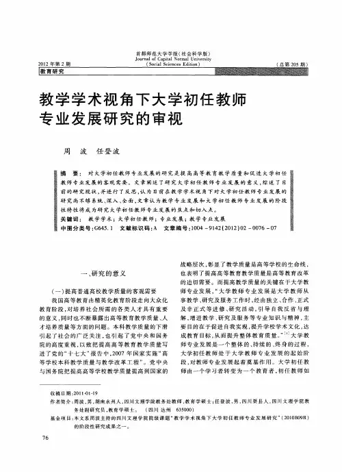 教学学术视角下大学初任教师专业发展研究的审视