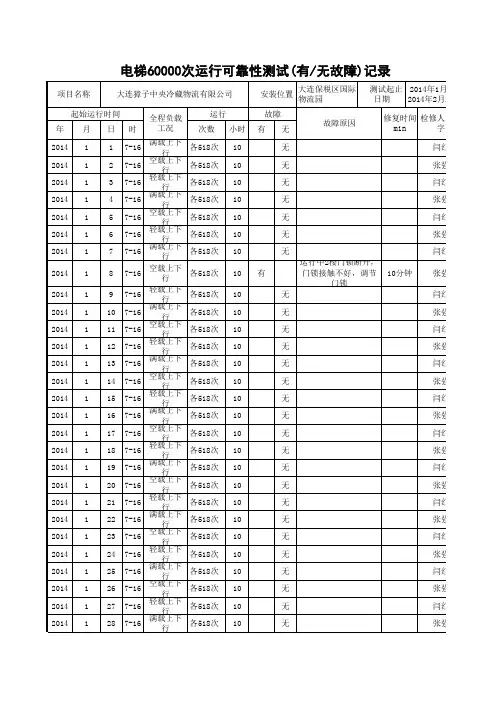 电梯60000次运行可靠性测试记录