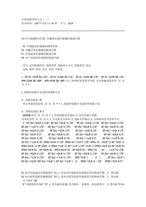 空调故障代码大全二