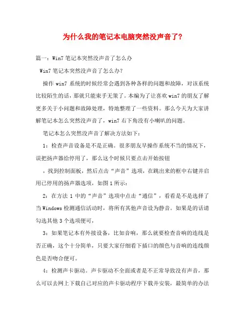 为什么我的笔记本电脑突然没声音了-