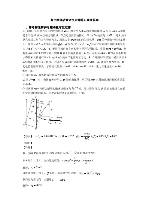 高中物理动量守恒定律练习题及答案