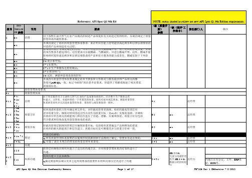 API-Q1第9版与ISO9001条款对照