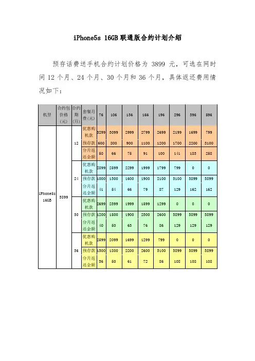 iPhone5s 16GB联通版合约计划介绍